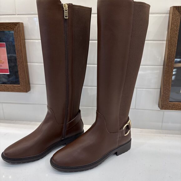 $275 COACH Faith Knee-High Lug Sole Leather Riding Boot Black New 5B - Picture 2 of 8